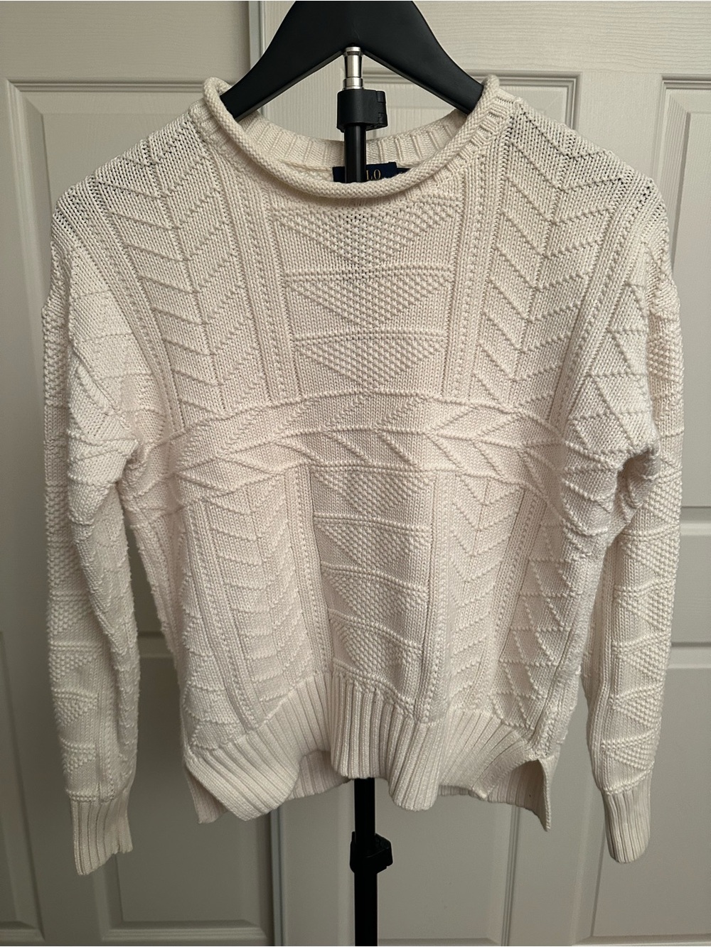 Ralph Lauren Cream Textured Cable Crewneck Sweater Size XS